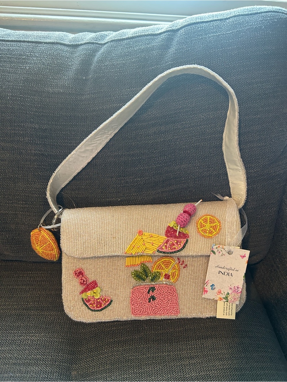 Viral Cocktail/Drink Beaded bag with Orange Charm